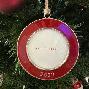 Pottery Barn 2023 Round Red Enamel Frame Christmas Ornament New in Box